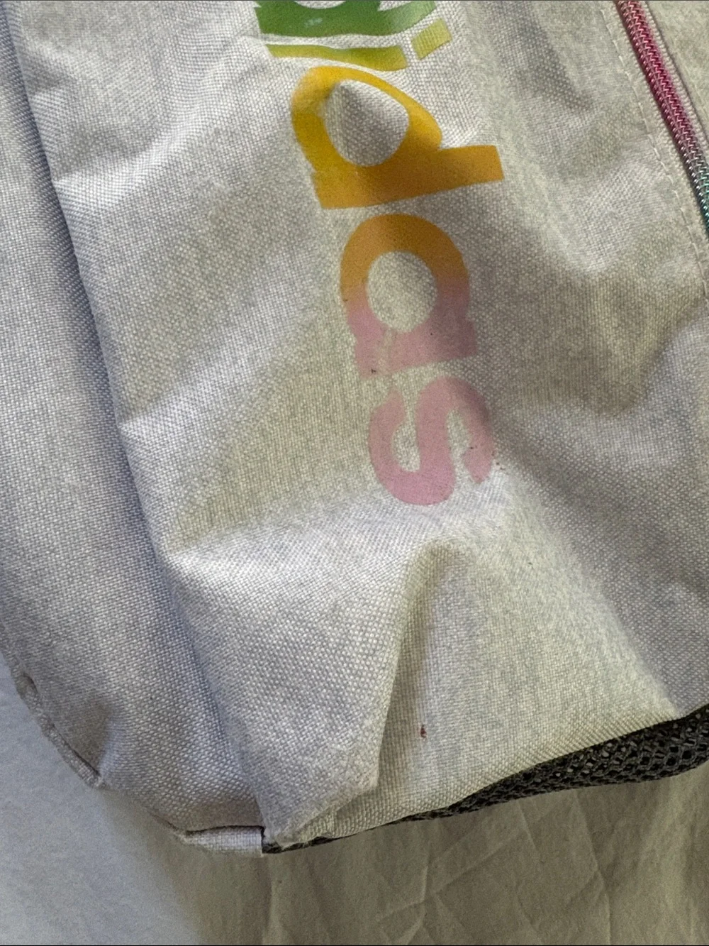 adidas Light Gray Backpack with Rainbow Logo and Zipper